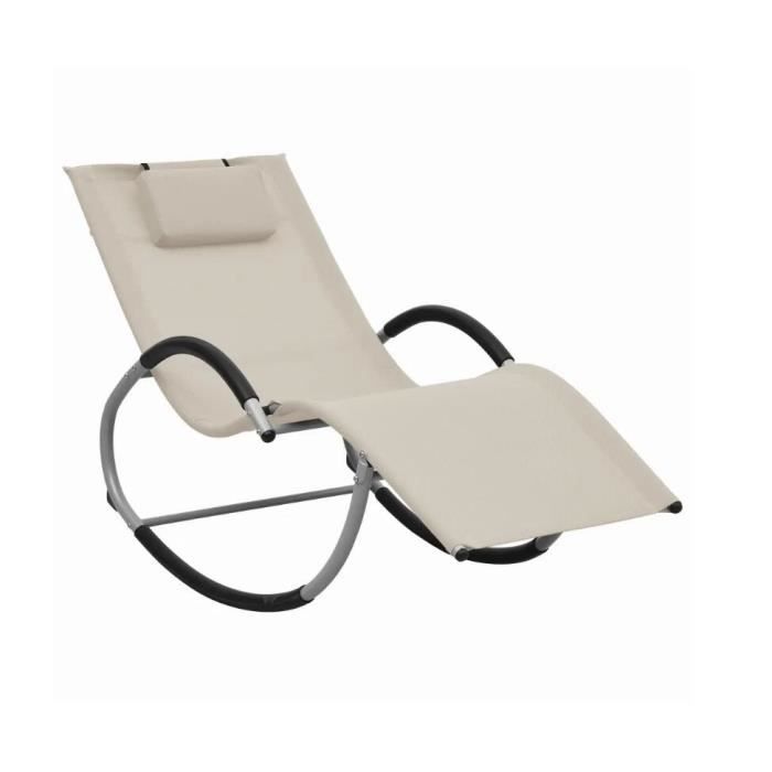 chaise longue avec oreiller crème textilène