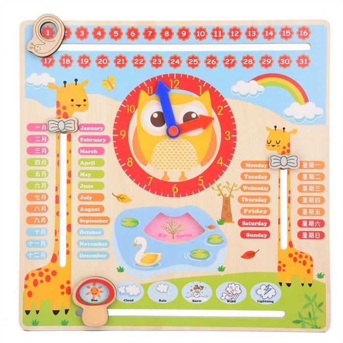 Ensemble Horloge - Jouet Éducatif - Horloge En Bois - Multicolore