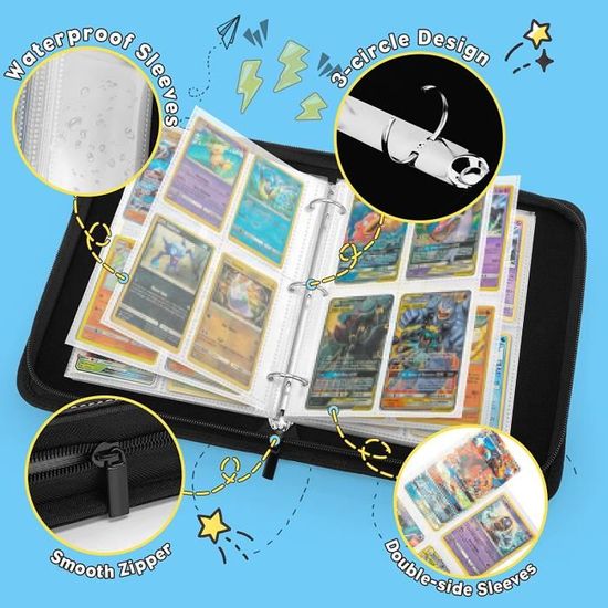 Album De Collection TCG 400 Cartes - 50 Pages, 4 Emplacements, Housse En PU Imperméable Avec Fermeture Éclair