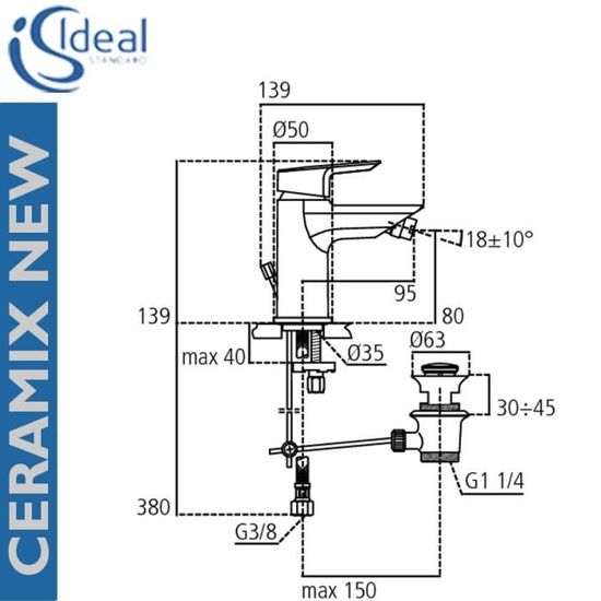 Ideal Standard A6545AA Miscelatore Bidet Monoforo Ceramix New Cromo 