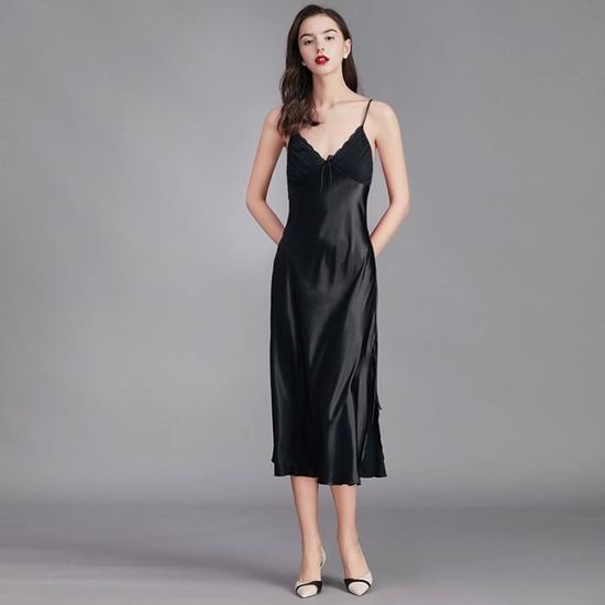 Nuisette Femme Satin Longue - Bretelles Réglables Chemise De Nuit Sling Sexy