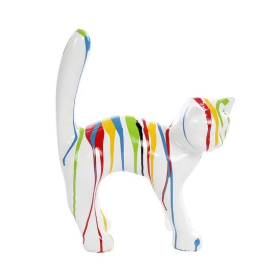 Statue En Resine Chat Multicolore Fond Blanc 45 Cm Achat Vente Statue Statuette Cdiscount