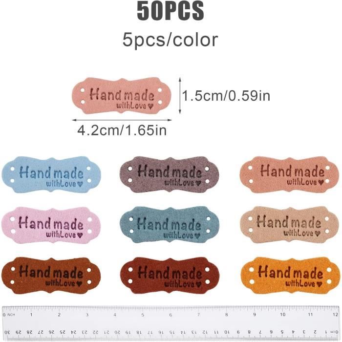 80 étiquettes En Cuir PU Avec Cœur - Pour Couture, Tricot, Bricolage Vêtements - 4 Couleurs