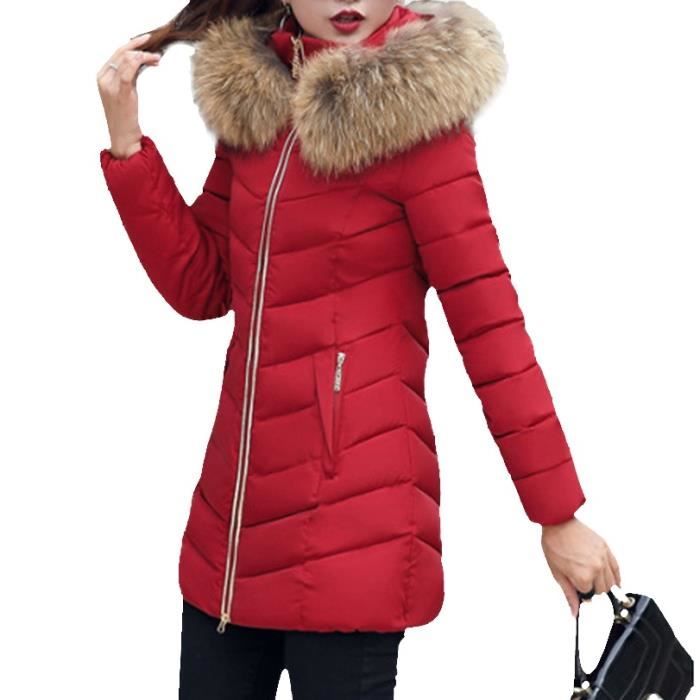 Bordeaux Nouveaut Doudoune Femme Hiver Mi Longue avec Capuche