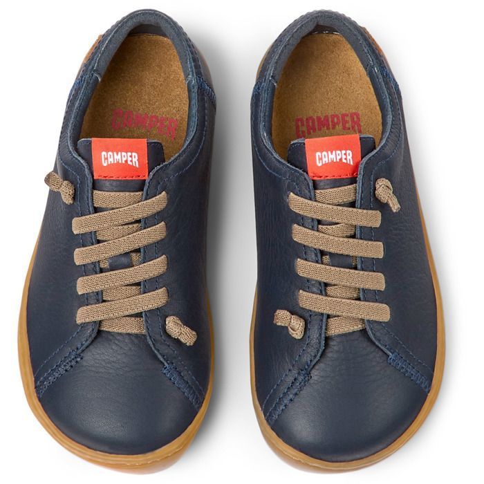 Chaussures CAMPER Peu pour enfant en cuir bleu marine avec lacets elastiques en zigzag et semelle cousue a 360