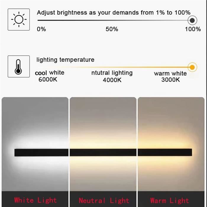 LANMOU Applique Murale LED Dimmable Avec Télécommande - Lumière Coin Moderne 60cm 16W - 3000-6000K - Aluminium & Acrylique - Pour Salon, Couloir, Chambre
