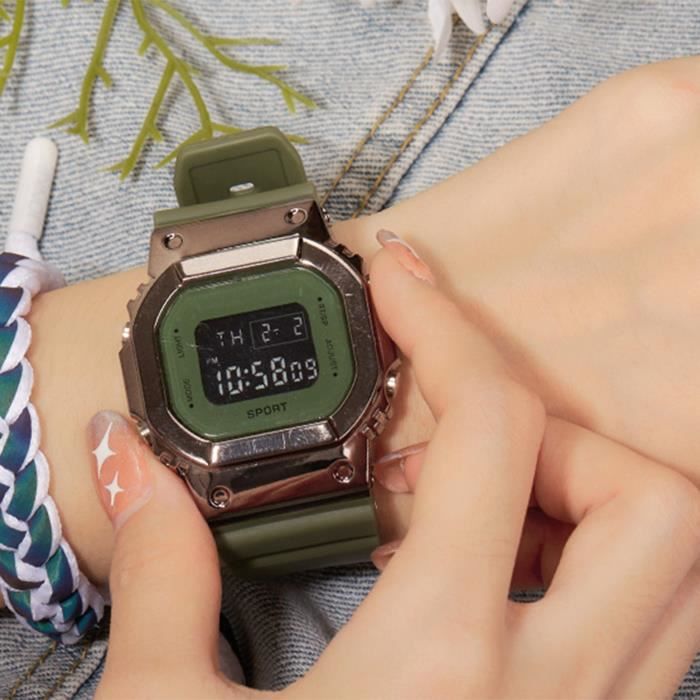 Montre num rique cran Noctilucent lectronique Cadran Carr