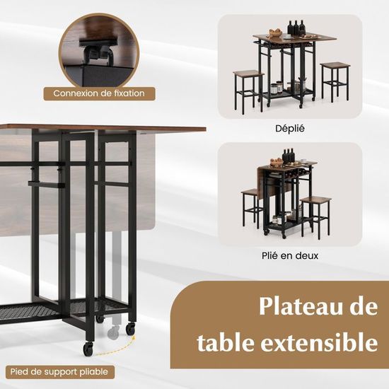 Table Barbecue GIANTEX Pliable Avec Roulettes - 2 Étagères, 4 Crochets - Chariot Jardin, Cuisine Extérieure Noir