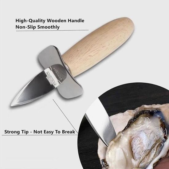 LTS FAFA Couteau à levier Portable en acier inoxydable pour fruits de mer  avec manche en bois Couteaux à huîtres Ouvre-fruits de mer Shucker Shell à  arêtes vives