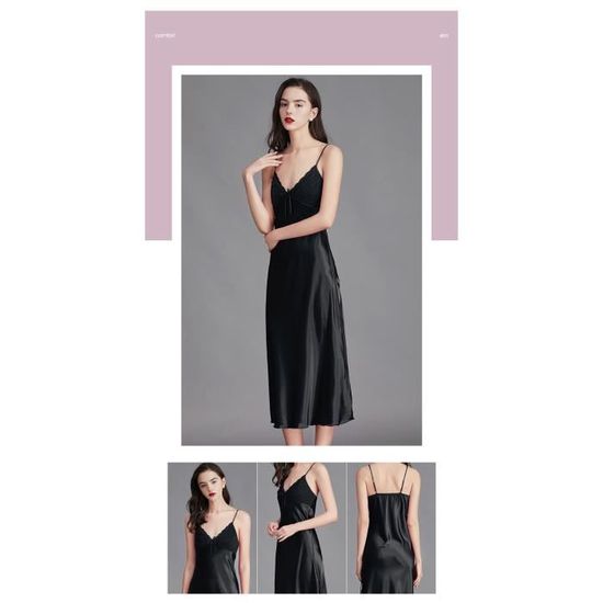 Nuisette Femme Satin Longue - Bretelles Réglables Chemise De Nuit Sling Sexy