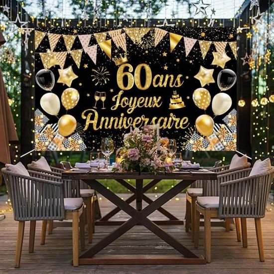 Bannière Joyeux 60 Ans Anniversaire - Décoration Rose 150x90cm