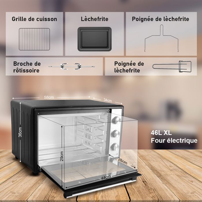 Four De Table électrique Lacor 35 L - Convection - 1650 W - Température 70-230°C - 5 Fonctions - Minuterie 120 Min - Noir - Inclus Accessoires