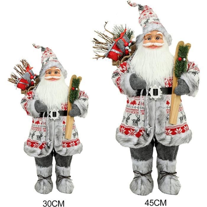Figurine Père Noël Bleu Avec Ours Et Sac De Jouets - Déco Noël Originale 20,5 Cm