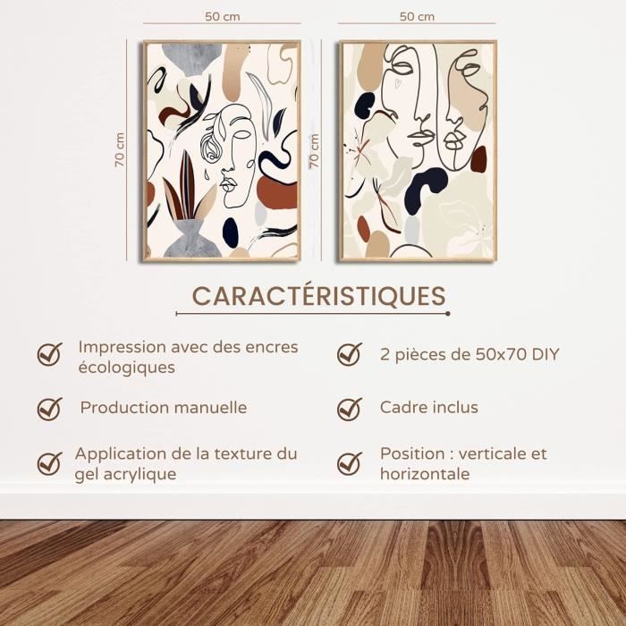 Dekoarte - Tableau De Décoration De Salon Moderne Fabriqué En Espagne Arena Lenta 50x70 Cm Tableau Avec Cadre En Bois Inclus 97120617