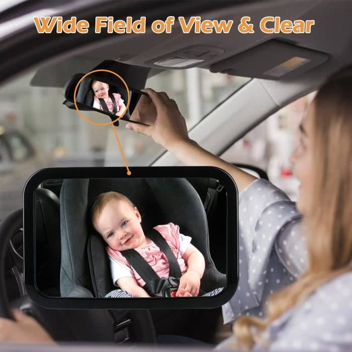 Rétroviseur Voiture Bébé, pour Siège Arrière,Miroir de Voiture pour  Bébé,360° Rotation Réglables Sangles Elastiques.