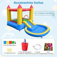 Espace de jeu gonflable 4 en 1 pour enfants : toboggan, zone de saut, piscine à balles/aire de jeux aquatiques, panier de basket, 3-8 ans, bleu | Leroy Merlin