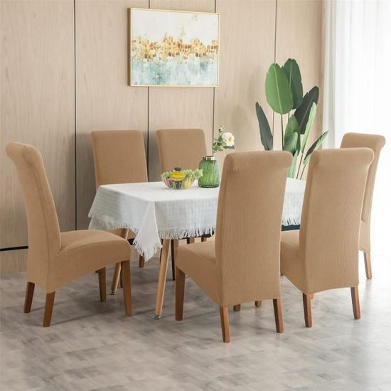 Housses De Chaise Imperméables 4 Pièces - Tissu Jacquard Extensible - Taille Universelle (assise 40-50 Cm) - Lavables - Beige