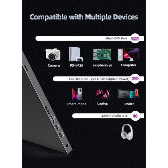Écran Portable Pour PC 17 Pouces 4K HDR IPS 100sRGB 15001 VESA Parfait et Entrée HDMI MINI USB