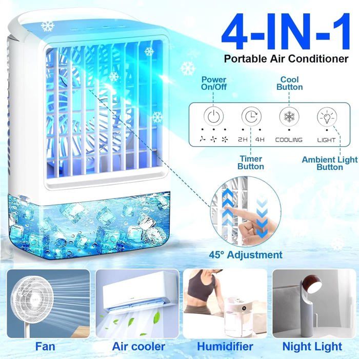 Climatiseur Portable Sans Évacuation avec Télécommande – Refroidissement Économique pour Maison, Bureau et Petits Espaces - Maison Reneé