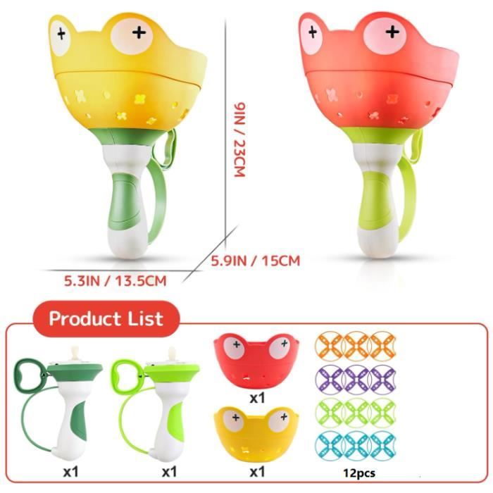 CILIENG Jouets D'extérieur pour Enfants 4-8, 2 Stück Soucoupe Volante Launcher mit 12 Disques, Enfants Jardin Extérieur Jeux Interactifs, Cadeaux Garçons Filles Noël