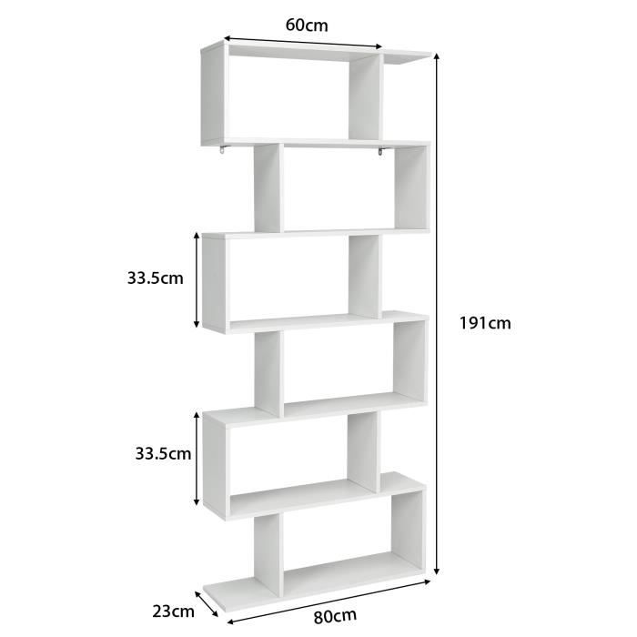 Étagère Bibliothèque En MDF Blanc – Modèle California 7 Cases (59,6x29x108 Cm), Avec Fixation Murale Anti-basculement - 10