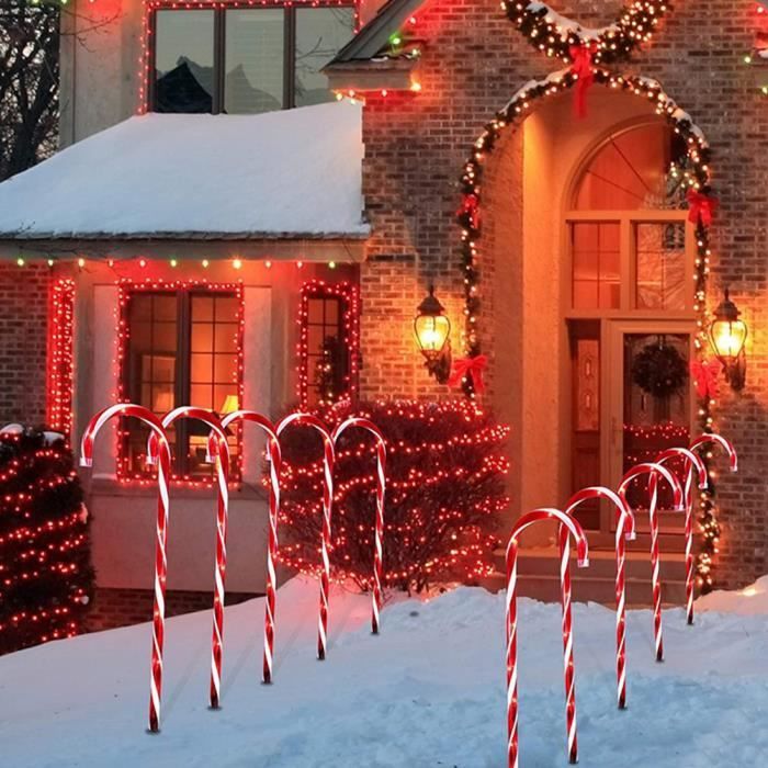 Lot De 8 Bâtons Lumineux LED En Sucre D'orge, 56 LED, Hauteur 47 Cm, Avec Piquet De Terre, éclairage Extérieur à Piles