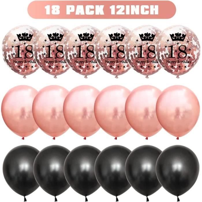 CHMMY Décoration d'anniversaire pour fille de 18 ans - Ballon noir et rose  - Décoration d'anniversaire pour fille - 18 ballons - Décoration