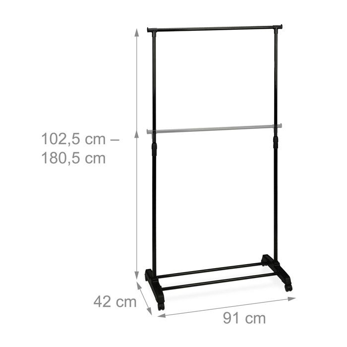 Relaxdays Portant à Vêtements En Métal Avec Roulettes - Tringle Réglable 102,5-180,5 Cm - Idéal Entrée, Chambre Ou Dressing