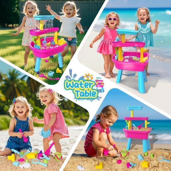 Table à eau bleue , Table jeux a eaux à 2 niveaux pour Enfants, Table d'eau d'activités pour la