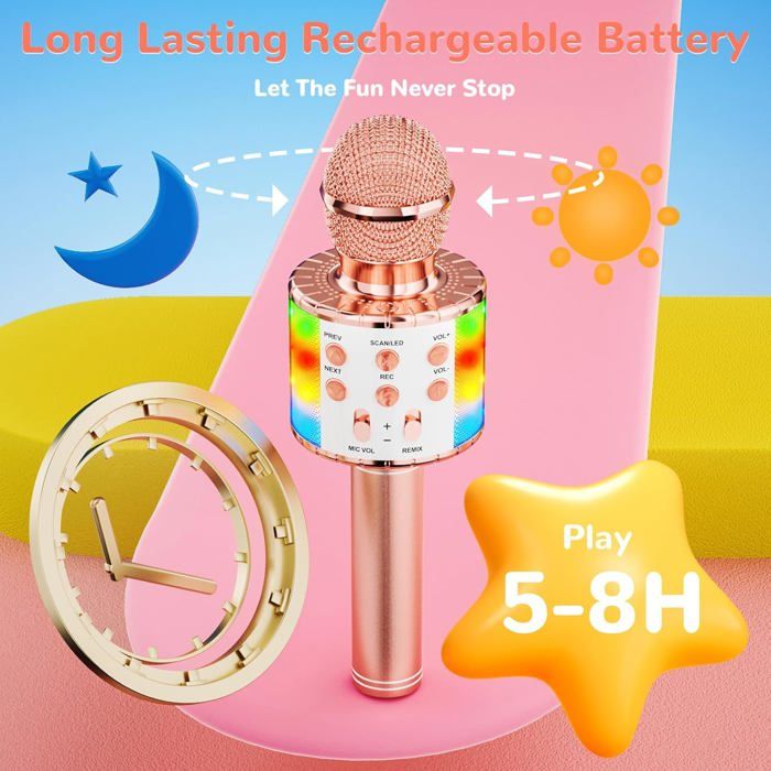 FISHOAKY Wireless Karaoke Mircophone, 4 in 1 Portable Bluetooth Karaoke Microphone for Children Adults Singing, Christmas Party, Christmas Gifts for Children, Compatible with Android iOS Smartphone