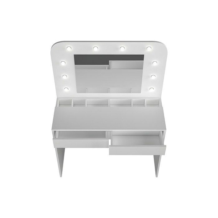 Coiffeuse Suspendue Avec Miroir LED - 2 Tiroirs, Blanc Brillant, à Fixer Au Mur, Design Gain De Place - 6