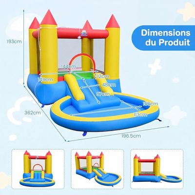 Château Gonflable 8-en-1 Avec Toboggan, Piscine, Trampoline Et Design Requin 405x345x235cm Enfants 3 8 Ans 210164324