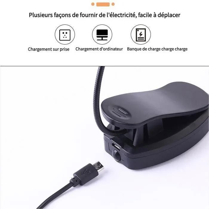 Lampe De Lecture Rechargeable - 24 LED, 3 Tons & 5 Luminosités, Bras Flexible, Pour Lit Et Voyage - 8