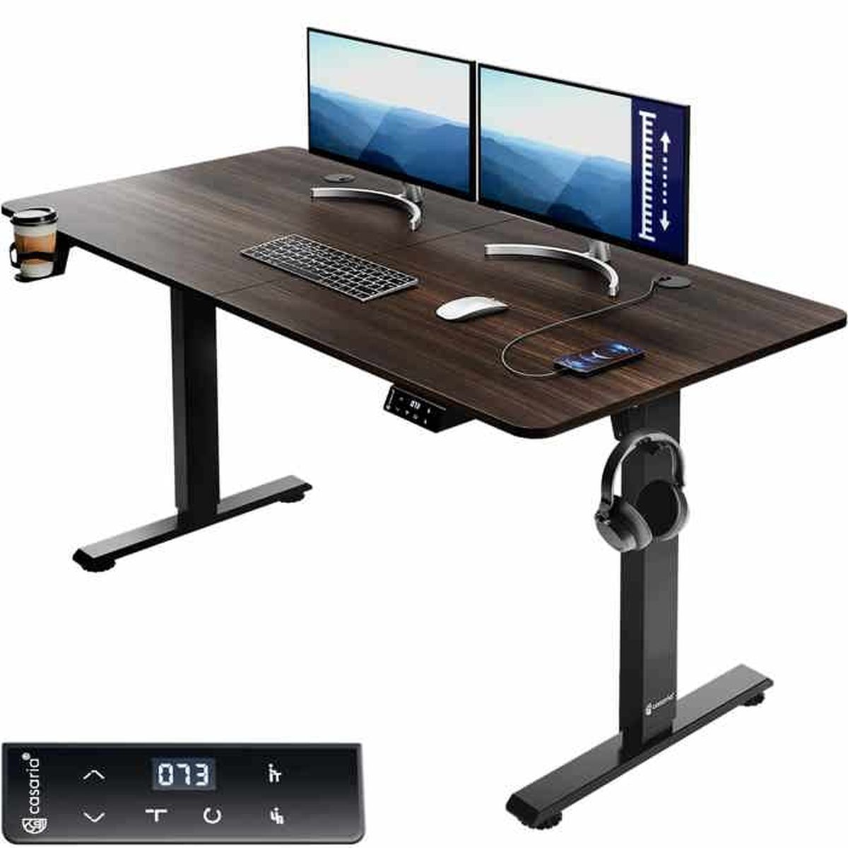 Bureau électrique Assis-debout Casaria – Noir, 160 X 75 Cm, Réglable En Hauteur (neuf)