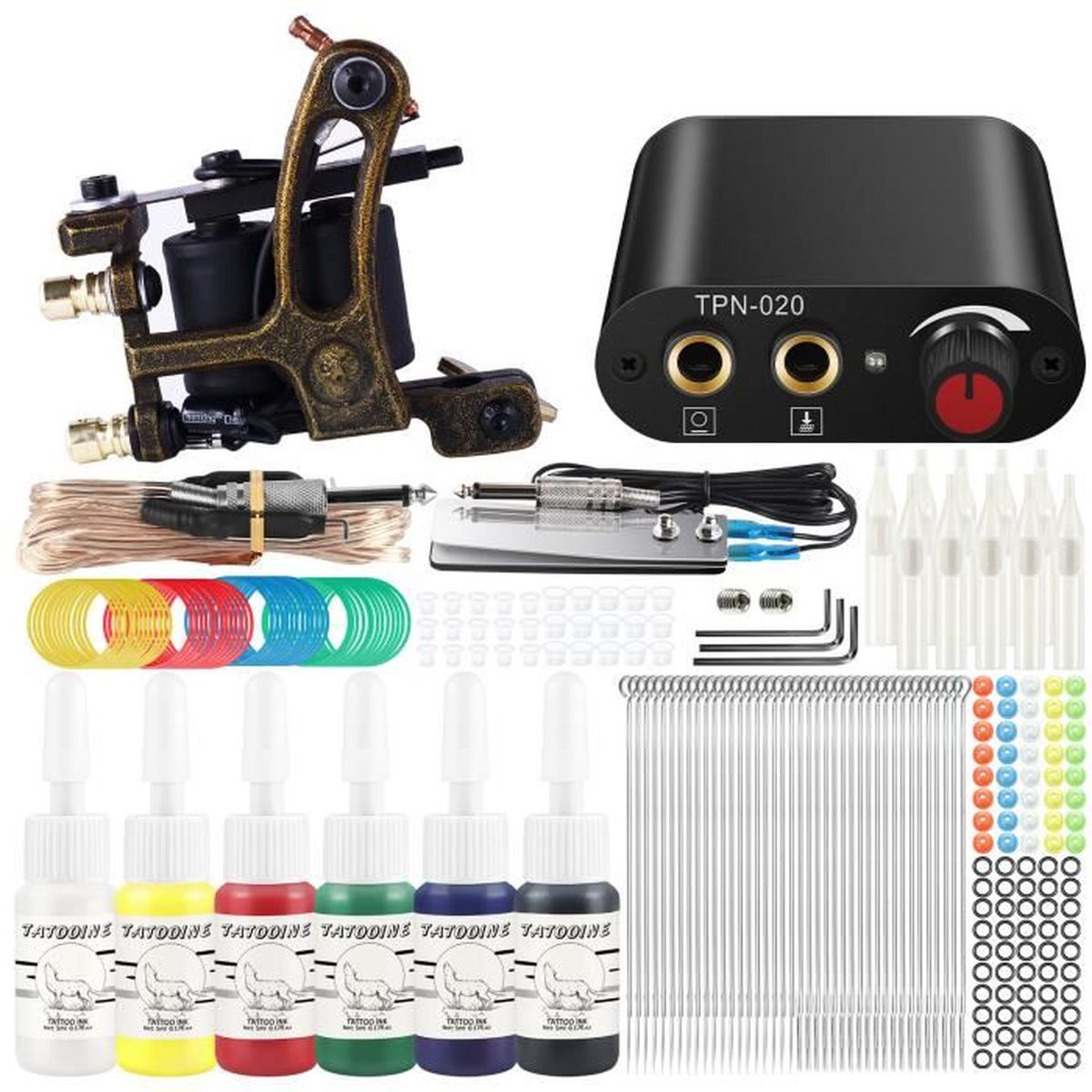 TATOOINE Tatouage Kit Complet 1 Machine à Tatouer Pro Alimentation Pédale Aiguilles Poignées