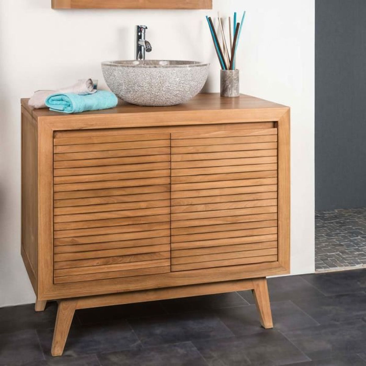 Meuble Salle De Bain En Teck Vintage 90 Achat Vente Meuble Vasque Plan Meuble Salle De Bain En Tec Cdiscount