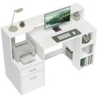Bureau informatique - HOMCOM - 2 tiroirs, étagères ouvertes et tablette d'imprimante - MDF - 137x55x92cm - blanc