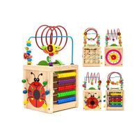 Cube d'activités en Bois 6 en 1 Jouet bébé Jouet en Bois Multifonctionnel éducatif  Perles Labyrinthe Horloge Puzzle boulier Jouet