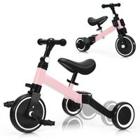 Tricycle 3 en 1 évolutif COSTWAY - Rose - Pour enfants de 1 à 4 ans - Siège et guidon réglables