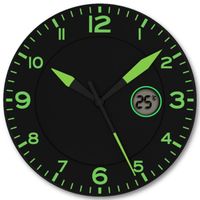 Horloge Murale avec Température - Silencieuse - Ø25,4 cm - Noir et Vert