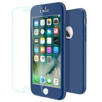 IVENCASE Pour Apple iPhone 7 (4,7") COQUE  Slim Silicone avant arrière + Verre Trempé Protection integrale Antichoc - Bleu Foncé