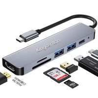 Adaptateur USB C, Kingcenton Hub USB-C HDMI 6 en 1 pour MacBook Air Laptop (1*HDMI,1*PD,1*SD et Micro SD/TF,2* USB 3.0 Ports)-Gris