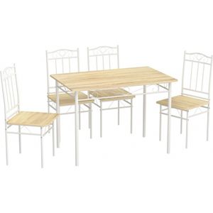 TABLE DE CUISINE  Ensemble table à manger 109x 69x 75 cm et 4 chaises-Hêtre clair et Blanc-Style Industriel, pour Cuisine, Salle à Manger, Salon