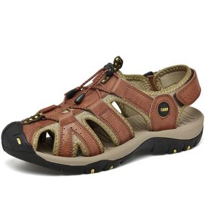 Sandales Bout Ferm/é Homme Cuir Chaussures de Plage Piscine Pantoufles D/ét/é Sport Marche Randonn/ée Sandales EU38-EU48