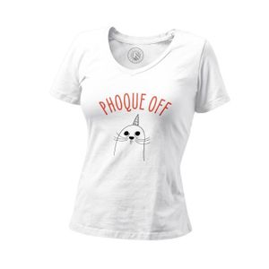 T-SHIRT T-shirt Femme Col V Phoque Off Jeu de Mot Humour Animaux