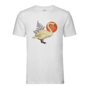 T-SHIRT T-shirt Homme Col Rond Blanc Cygne Collage minimaliste Biologie Illustration Ancienne