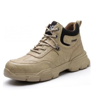 Dxyap Bottes de Sécurité en Cuir Chaussures de Securité Homme Embout en Plastique Protection Antidérapante Anti-Perforation Chaussures de Travail Unisexes 