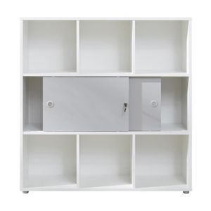 MEUBLE ÉTAGÈRE Meuble étagère, meuble de rangement coloris blanc mat et gris clair - Longueur 106 x hauteur 109 x profondeur 36 cm
