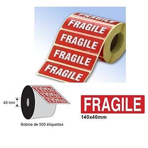500 étiquettes adhésive fragile en rouge 70 x 30 mm pour expédition fragile 