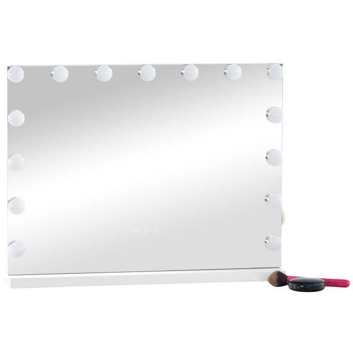 Miroir Maquillage Lumineux Flamingueo Miroir Led 12 Lumières Miroir  Lumineux 3 Modes Miroir pour Coiffeuse 48 x 50 x 12 cm - Cdiscount Maison